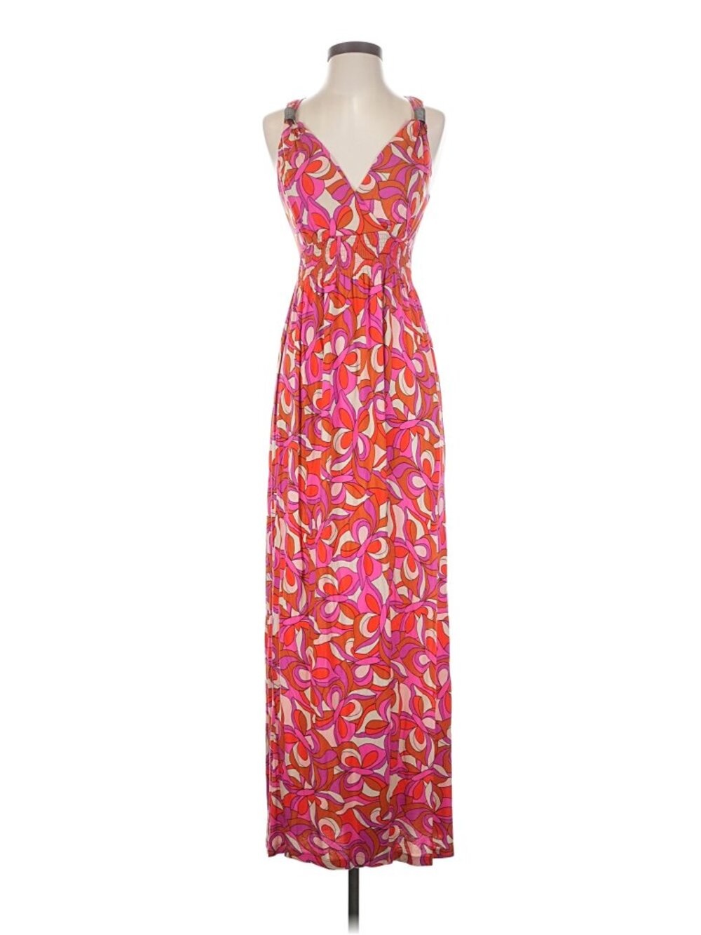 LASCANA for Venus Retro Psychedelic Smocked V-Neck Maxi Dress Size Small